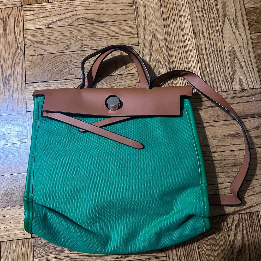 Brand new Green canvas tote crossbody handbag